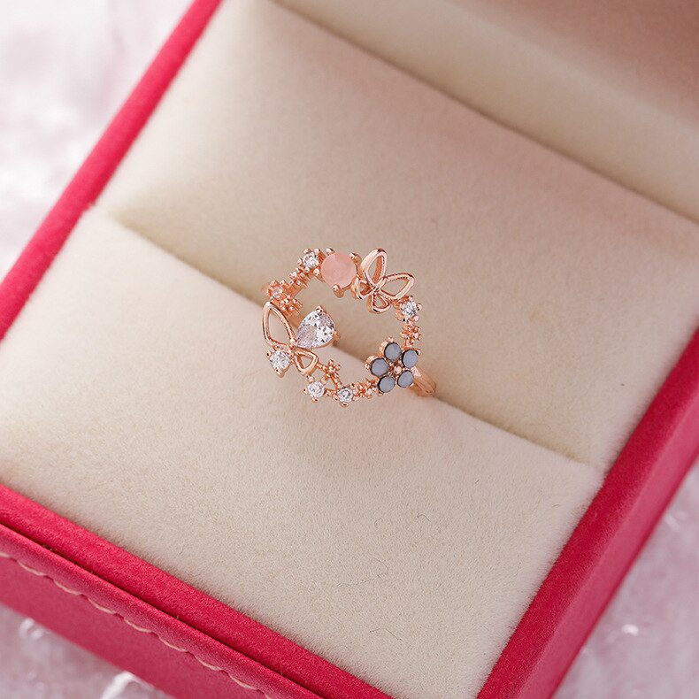 Korea's New Exquisite Crystal Flower Ring Fashion Temperament Sweet Versatile Love Opening Ring Female Jewelry Korea's New Exquisite Crystal Flower Ring Fashion Temperament Sweet Versatile Love Opening Ring Female Jewelry