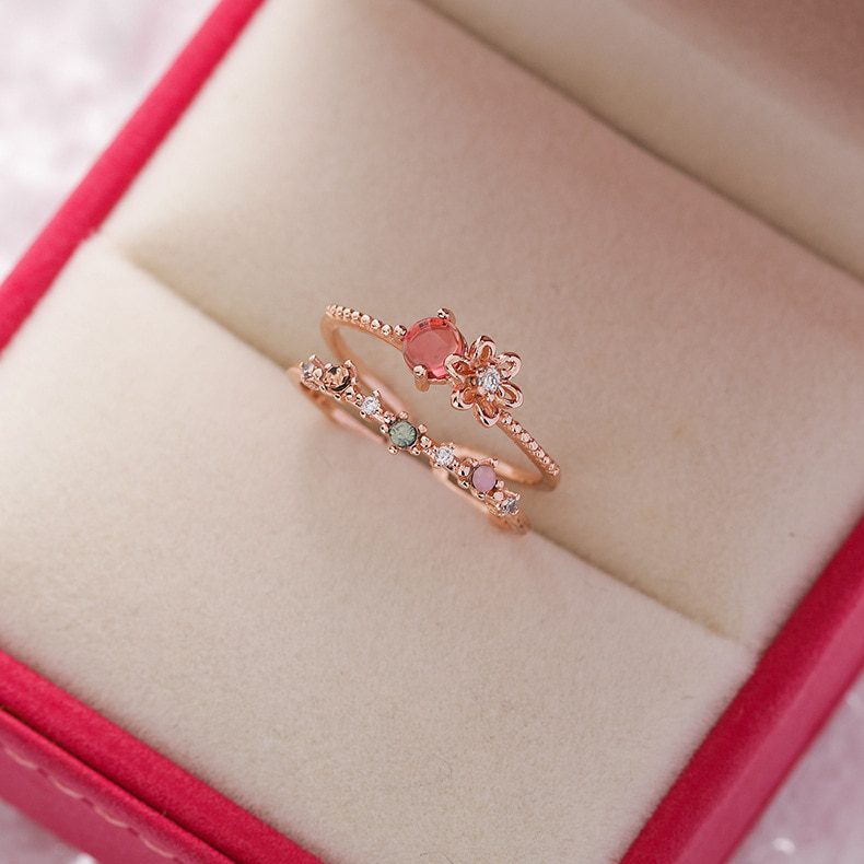Korea's New Exquisite Crystal Flower Ring Fashion Temperament Sweet Versatile Love Opening Ring Female Jewelry Korea's New Exquisite Crystal Flower Ring Fashion Temperament Sweet Versatile Love Opening Ring Female Jewelry