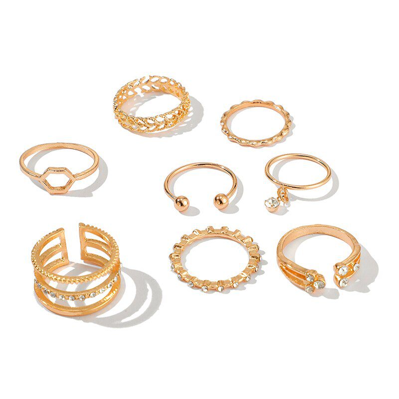 Tocona 8pcs/sets Bohemian Geometric Rings Sets Clear Crystal Stone Gold Chain Opening Rings for Women Jewelry Accessories 9012 Tocona 8pcs/sets Bohemian Geometric Rings Sets Clear Crystal Stone Gold Chain Opening Rings for Women Jewelry Accessories 9012