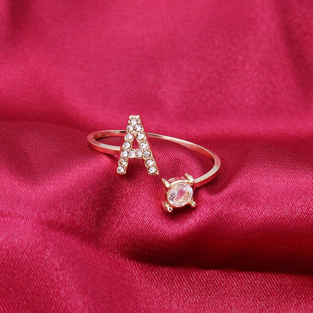 A-Z Letter Gold Color Metal Adjustable Opening Ring Initials Name Alphabet Female Creative Finger Rings Trendy Party Jewelry