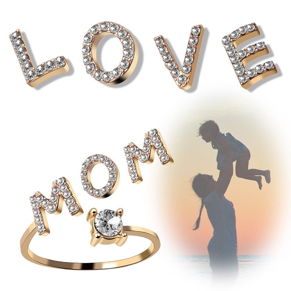 A-Z Letter Gold Color Metal Adjustable Opening Ring Initials Name Alphabet Female Creative Finger Rings Trendy Party Jewelry