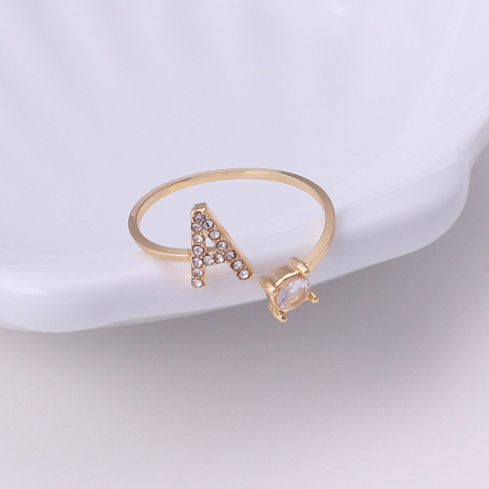 A-Z Letter Gold Color Metal Adjustable Opening Ring Initials Name Alphabet Female Creative Finger Rings Trendy Party Jewelry