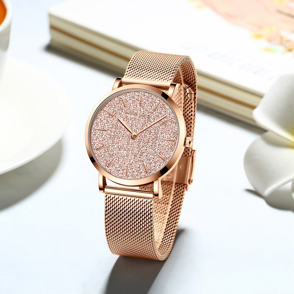 Sahara Desert Dial New Design 2021 Top Brand Luxury Japan Quartz Wristwatch Stainless Steel Rose Gold Waterproof Watch for Women