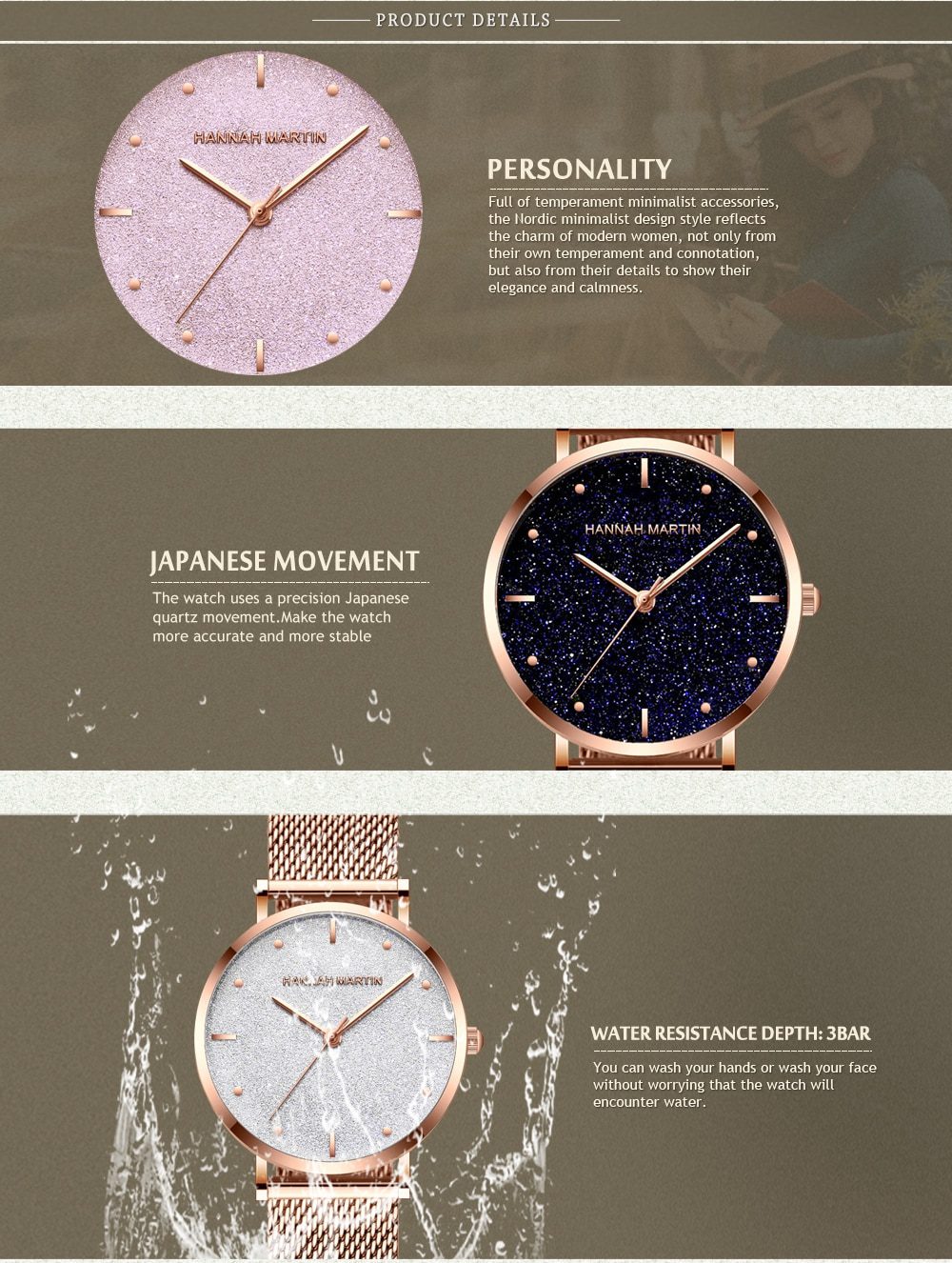 Sahara Desert Dial New Design 2021 Top Brand Luxury Japan Quartz Wristwatch Stainless Steel Rose Gold Waterproof Watch for Women