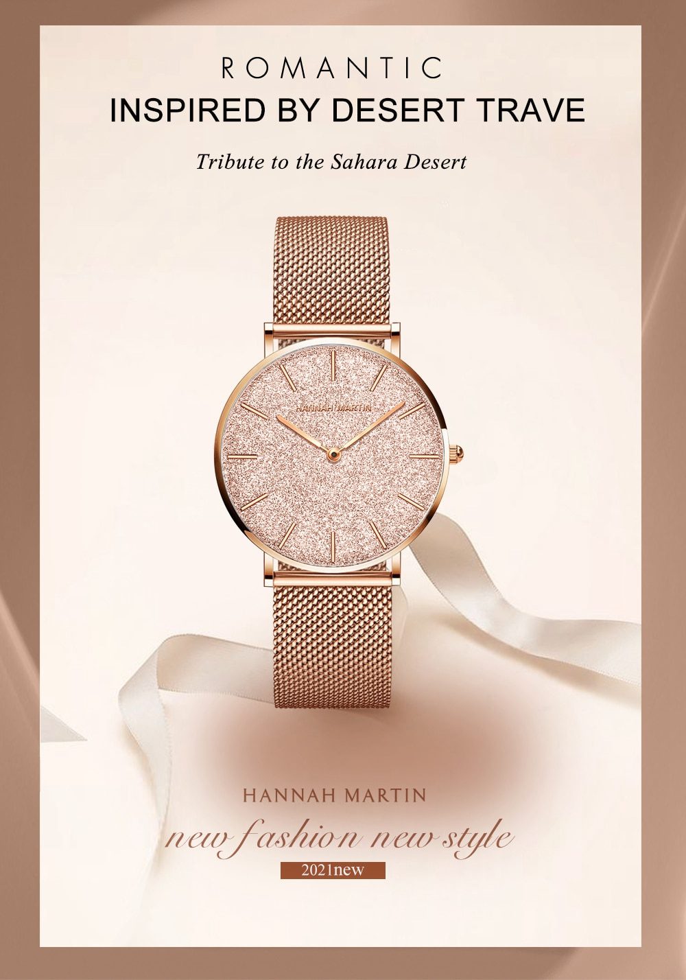 Sahara Desert Dial New Design 2021 Top Brand Luxury Japan Quartz Wristwatch Stainless Steel Rose Gold Waterproof Watch for Women