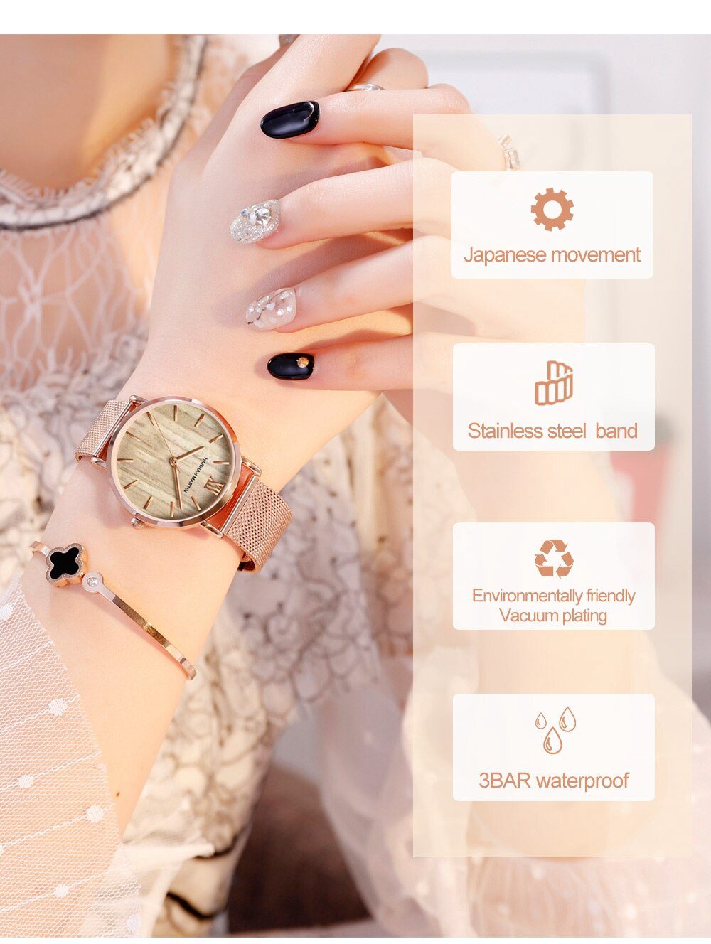 Drop shipping A++++ Quality Stainless Steel Band Japan Quartz Movement Waterproof Women Full Rose Gold Ladies Luxury Wrist Watch