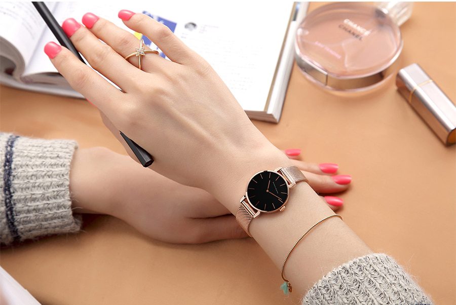 Women Watch 1 set Bracelet Japan Quartz Movement Simple Waterproof Rose Gold Stainless Steel Mesh Ladies watch relogio feminino