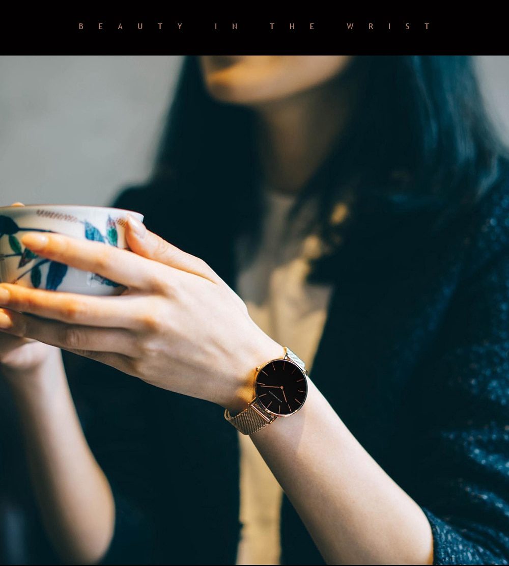 Women Watch 1 set Bracelet Japan Quartz Movement Simple Waterproof Rose Gold Stainless Steel Mesh Ladies watch relogio feminino