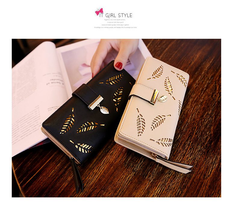 Women Wallet PU Leather Purse Female Long Wallet Gold Hollow Leaves Pouch Handbag For Women Coin Purse Card Holders Clutch Women Wallet PU Leather Purse Female Long Wallet Gold Hollow Leaves Pouch Handbag For Women Coin Purse Card Holders Clutch