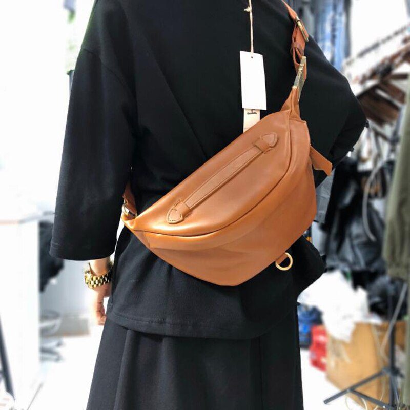 Genuine Leather Chest Shoulder Bag Cool Crossbody Packs for Woman Cowhide Female Spring High Quality Belt Saddle Shoulder Bags