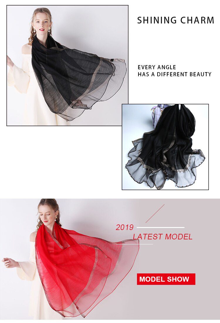 2020 New Summer Silk Scarf For Women Long Size Pashmina Lady Shawl Female Wraps Bandana Foulard Hijabs Solid Soft Beach Stoles