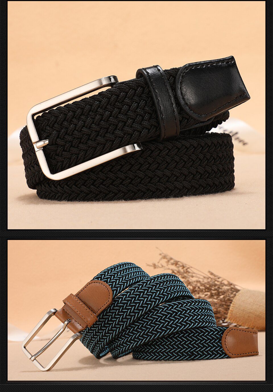 Men Women Casual Knitted Belt Woven Canvas Elastic Expandable Braided Stretch Belts Plain Webbing strap
