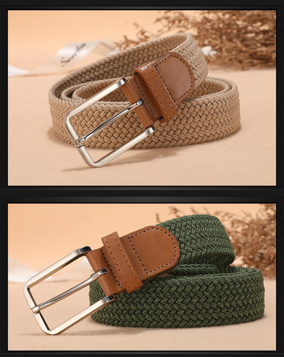 Men Women Casual Knitted Belt Woven Canvas Elastic Expandable Braided Stretch Belts Plain Webbing strap