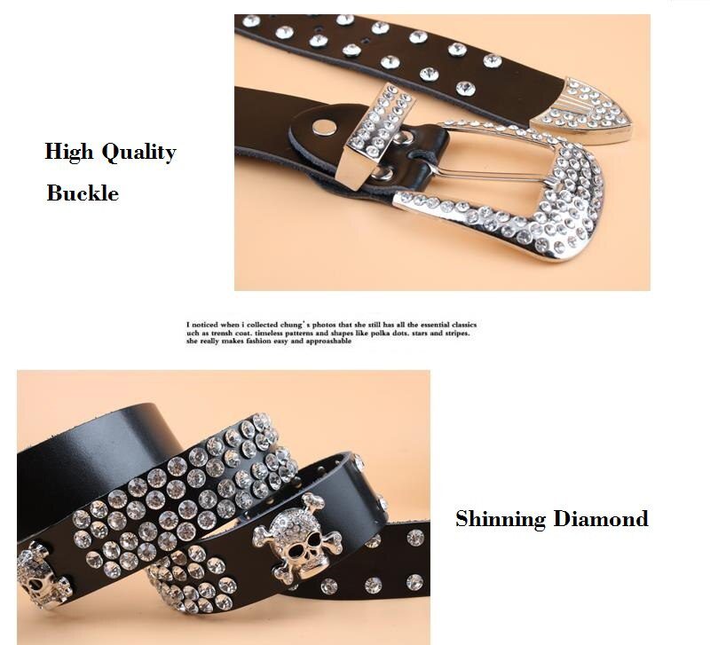 TOTRUST Wide Buckle Belt For Women Woman Vintage Rhinestone Skull Belts Second Layer Cow Skin Top Quality Strap Female For Jeans