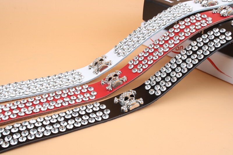 TOTRUST Wide Buckle Belt For Women Woman Vintage Rhinestone Skull Belts Second Layer Cow Skin Top Quality Strap Female For Jeans