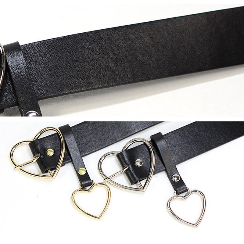 Double Ring Belts For Women Fashion Dress Jeans Belt PU Leather Metal Buckle Heart Pin Waist Belts Lady Girls Leisure Waistband