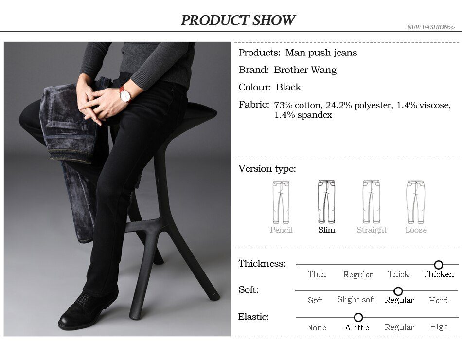 2020 Winter New Men Warm Slim Jeans Elasticity Skinny Black Jeans Fashion Casual Thick Denim Pants Trousers Male Brand Clothes