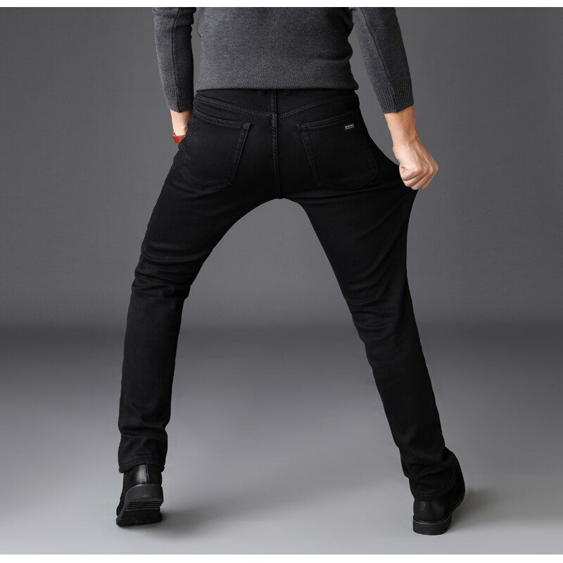 2020 Winter New Men Warm Slim Jeans Elasticity Skinny Black Jeans Fashion Casual Thick Denim Pants Trousers Male Brand Clothes