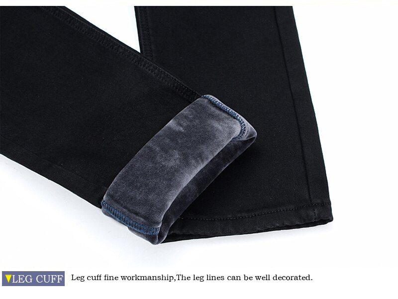 2020 Winter Jeans Men Black Slim Fit Stretch Thick Velvet Pants Warm Jeans Casual Fleece Trousers Male Plus Size