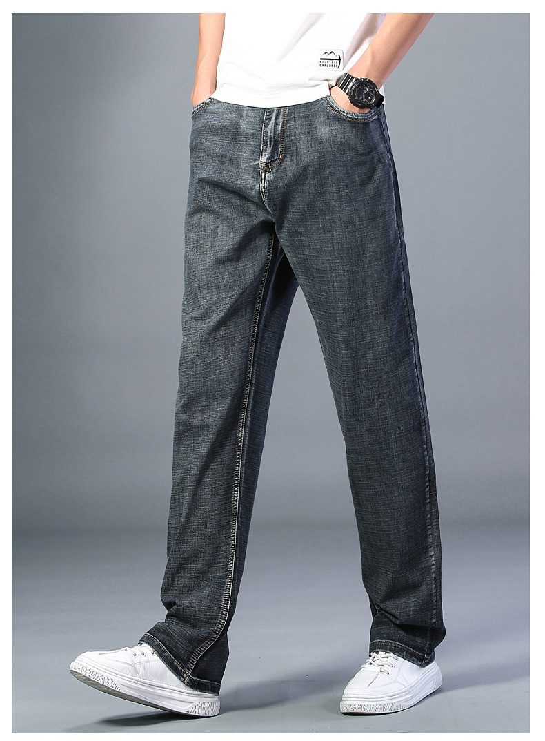 7 Colors Available Men's Thin Straight-leg Loose Jeans 2021 Summer New Classic Style Advanced Stretch Loose Pants Male Brand
