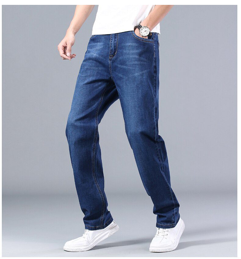 7 Colors Available Men's Thin Straight-leg Loose Jeans 2021 Summer New Classic Style Advanced Stretch Loose Pants Male Brand