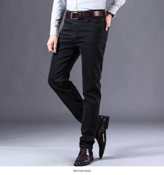2021 New Men's Stretch Regular Fit Jeans Business Casual Classic Style Fashion Denim Trousers Male Black Blue Gray Pants