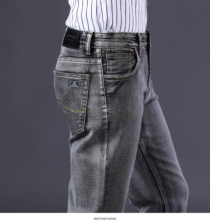 2021 New Men's Stretch Regular Fit Jeans Business Casual Classic Style Fashion Denim Trousers Male Black Blue Gray Pants