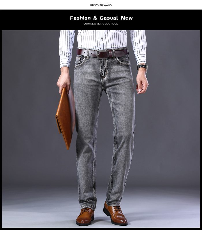 2021 New Men's Stretch Regular Fit Jeans Business Casual Classic Style Fashion Denim Trousers Male Black Blue Gray Pants