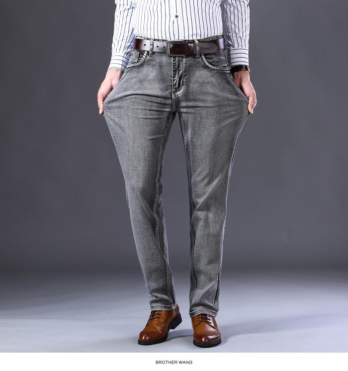 2021 New Men's Stretch Regular Fit Jeans Business Casual Classic Style Fashion Denim Trousers Male Black Blue Gray Pants