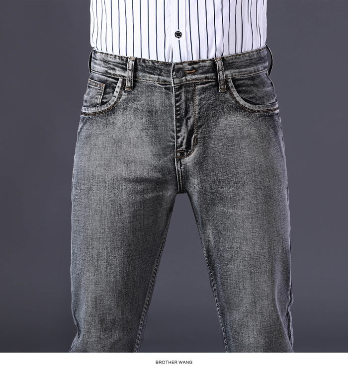 2021 New Men's Stretch Regular Fit Jeans Business Casual Classic Style Fashion Denim Trousers Male Black Blue Gray Pants