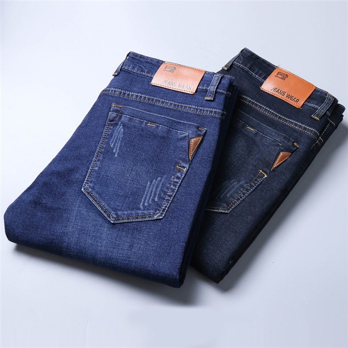 Brother Wang Classic Style Men Brand Jeans Business Casual Stretch Slim Denim Pants Light Blue Black Trousers Male