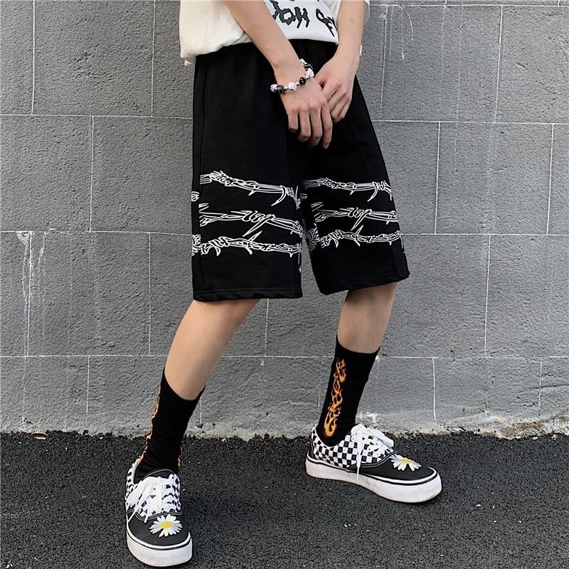 Harajuku men shorts streetwear iron chain pattern jogger shorts women men Summer loose elastic waist Hip hop skateboard shorts Harajuku men shorts streetwear iron chain pattern jogger shorts women men Summer loose elastic waist Hip hop skateboard shorts