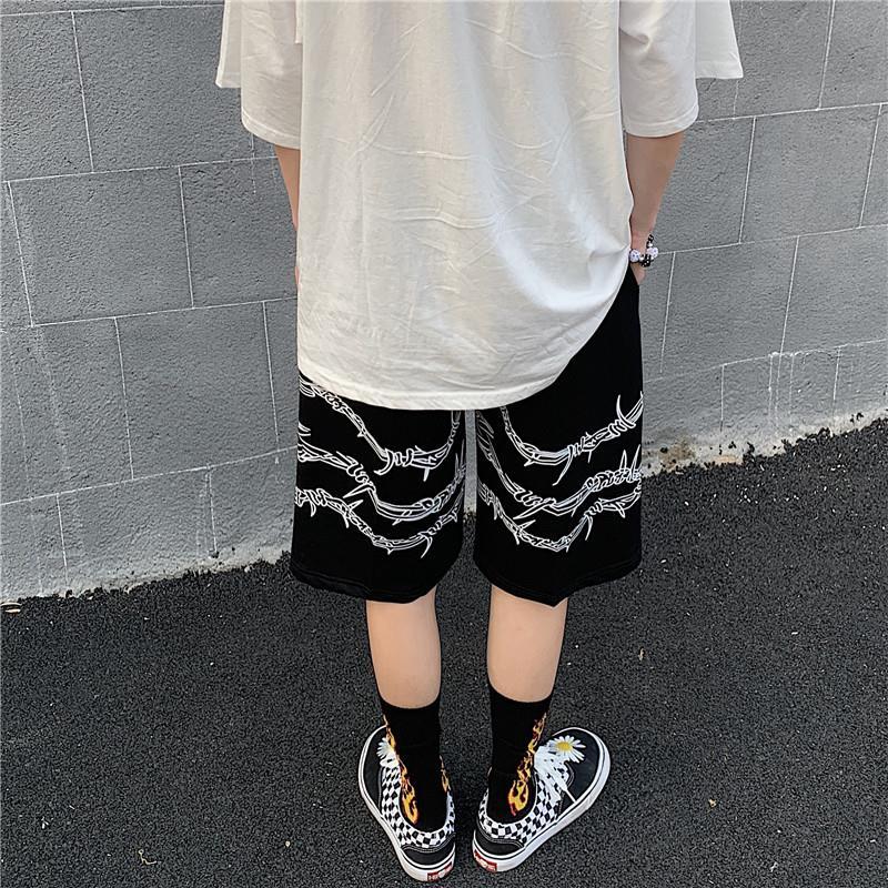 Harajuku men shorts streetwear iron chain pattern jogger shorts women men Summer loose elastic waist Hip hop skateboard shorts Harajuku men shorts streetwear iron chain pattern jogger shorts women men Summer loose elastic waist Hip hop skateboard shorts