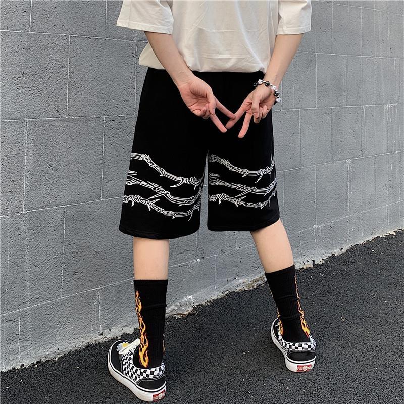 Harajuku men shorts streetwear iron chain pattern jogger shorts women men Summer loose elastic waist Hip hop skateboard shorts Harajuku men shorts streetwear iron chain pattern jogger shorts women men Summer loose elastic waist Hip hop skateboard shorts