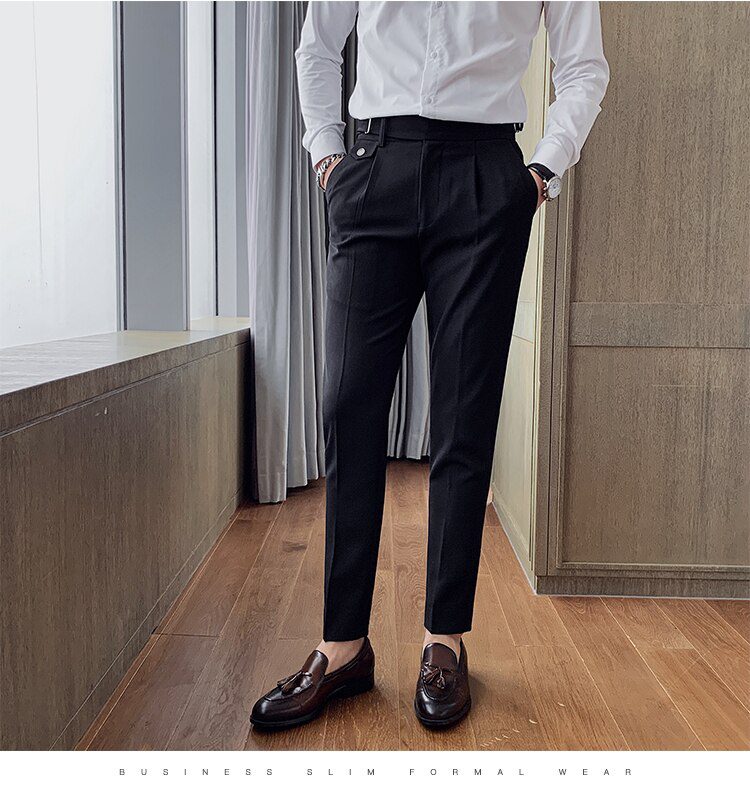 High Quality British Style Business Casual Slim Fit Men Dress Pants Solid All Match Formal Wear Office Trousers Gentlemen 36-29