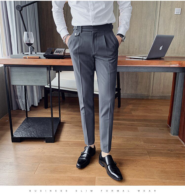 High Quality British Style Business Casual Slim Fit Men Dress Pants Solid All Match Formal Wear Office Trousers Gentlemen 36-29