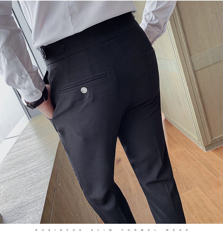 High Quality British Style Business Casual Slim Fit Men Dress Pants Solid All Match Formal Wear Office Trousers Gentlemen 36-29