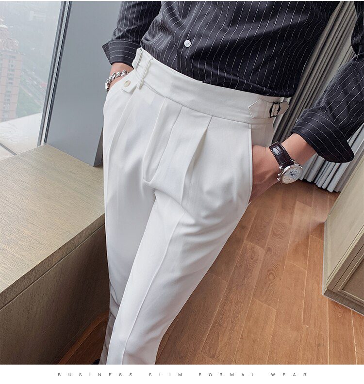 High Quality British Style Business Casual Slim Fit Men Dress Pants Solid All Match Formal Wear Office Trousers Gentlemen 36-29
