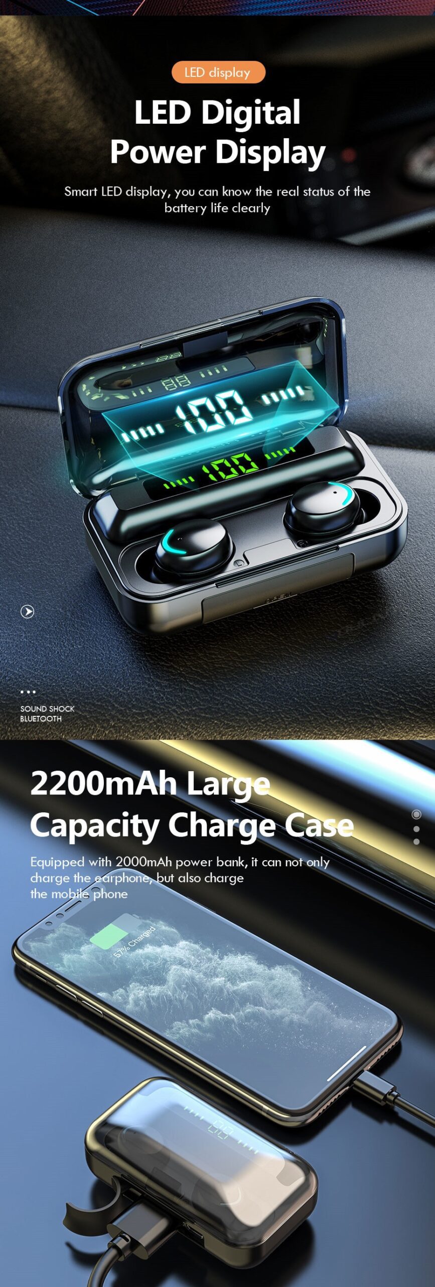 TWS Bluetooth 5.0 Earphones 2200mAh Charging Box Wireless Headphone 9D Stereo Sports Waterproof Earbuds Headsets With Microphone