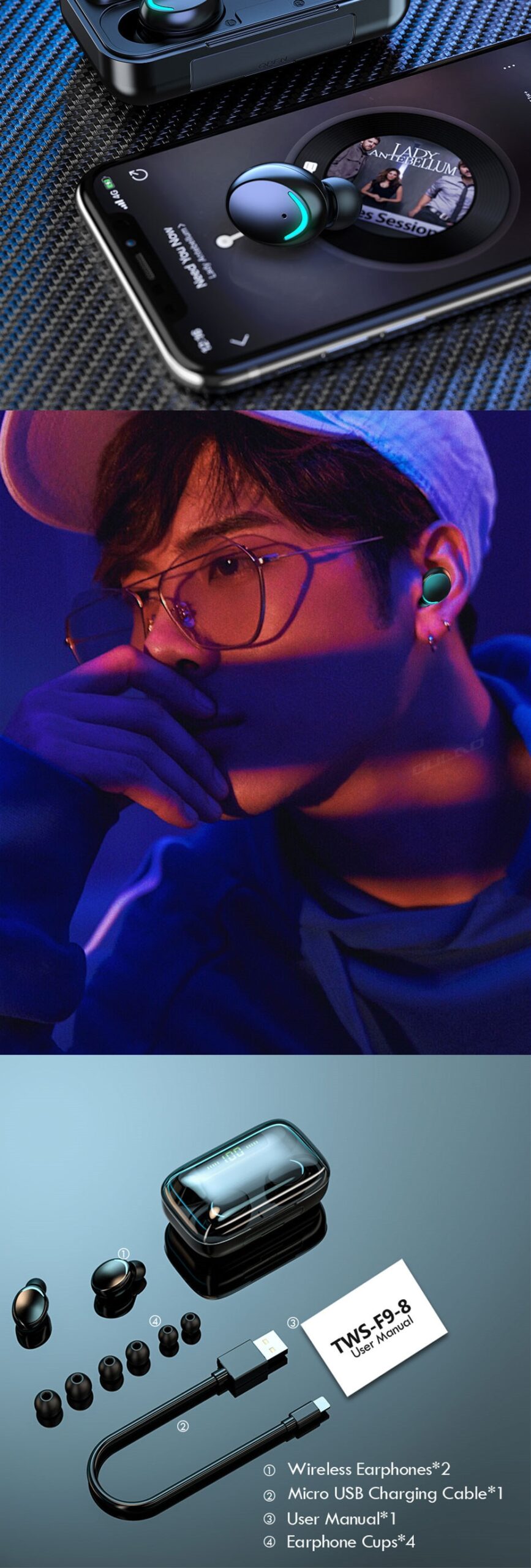 TWS Bluetooth 5.0 Earphones 2200mAh Charging Box Wireless Headphone 9D Stereo Sports Waterproof Earbuds Headsets With Microphone