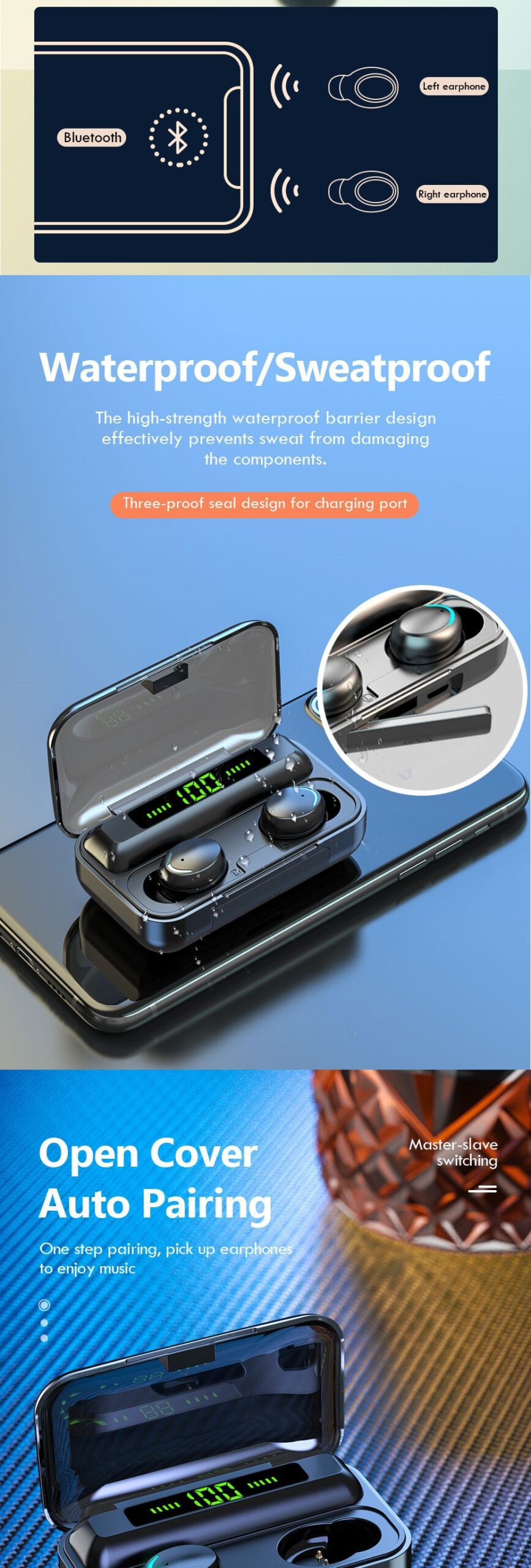 TWS Bluetooth 5.0 Earphones 2200mAh Charging Box Wireless Headphone 9D Stereo Sports Waterproof Earbuds Headsets With Microphone