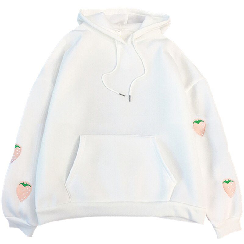 Harajuku Strawberry Embroidery Lavender Pink Sweatshirt Autumn Winter Women Kawaii Loose Long Sleeves Tops Oversized Hoodies XXL