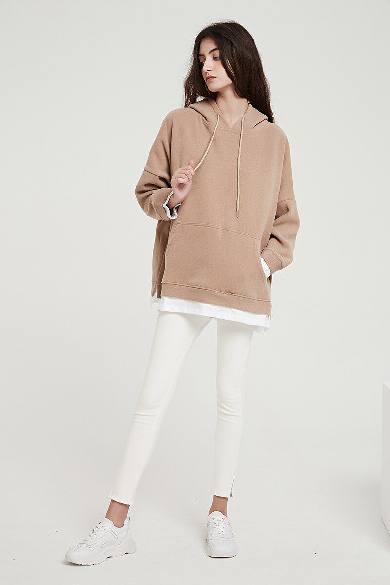 Wixra Women Casual Sweatshirts Warm Velvet Long Sleeve Oversize Hoodies Tops 2019 Autumn Winter Pullover Tops