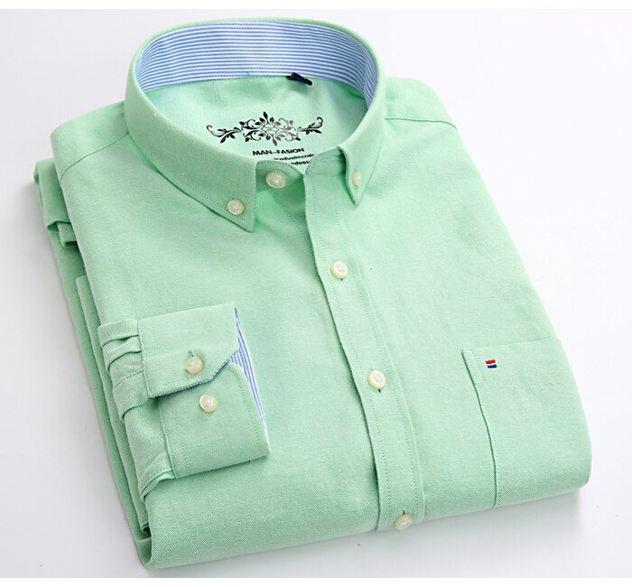 Men's Long Sleeve Oxford Plaid Striped Casual Shirt Front Patch Chest Pocket Regular-fit Button-down Collar Thick Work Shirts