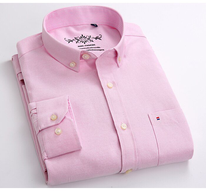 Men's Long Sleeve Oxford Plaid Striped Casual Shirt Front Patch Chest Pocket Regular-fit Button-down Collar Thick Work Shirts