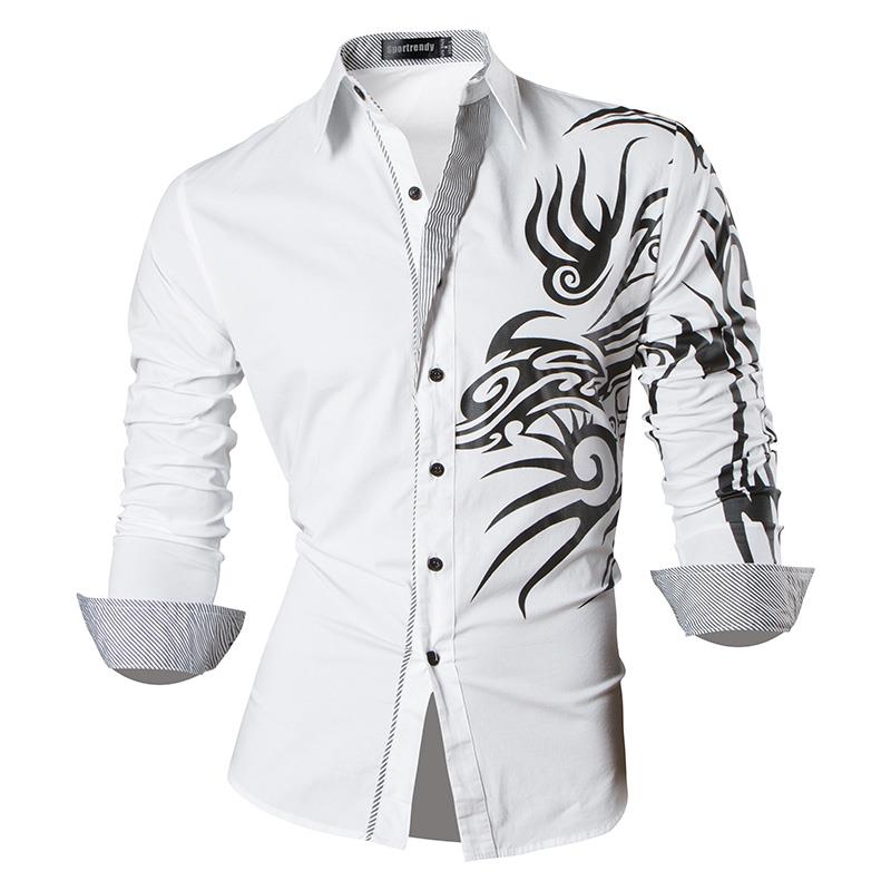 Sportrendy Men's Shirt Dress Casual Long Sleeve Slim Fit Fashion Dragon Stylish JZS041