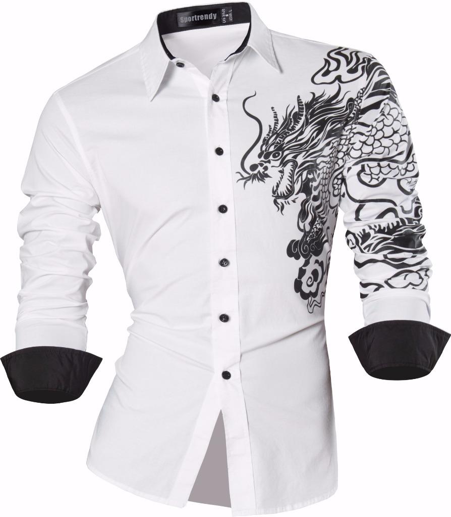 Sportrendy Men's Shirt Dress Casual Long Sleeve Slim Fit Fashion Dragon Stylish JZS041
