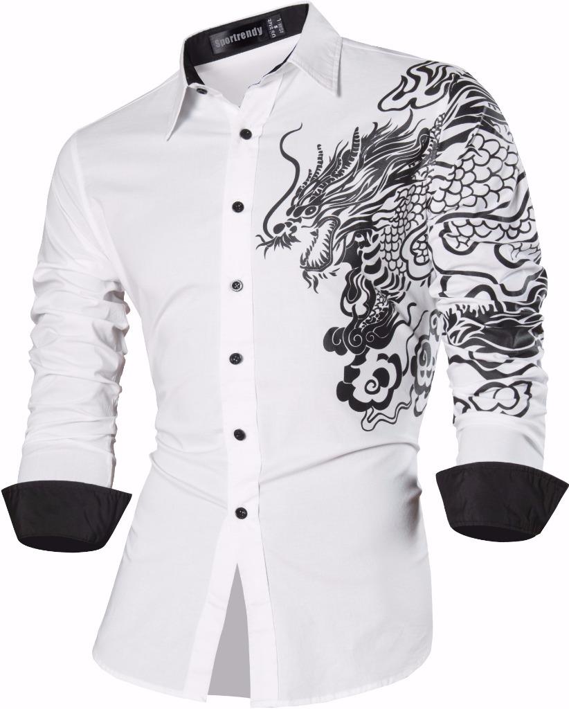 Sportrendy Men's Shirt Dress Casual Long Sleeve Slim Fit Fashion Dragon Stylish JZS041