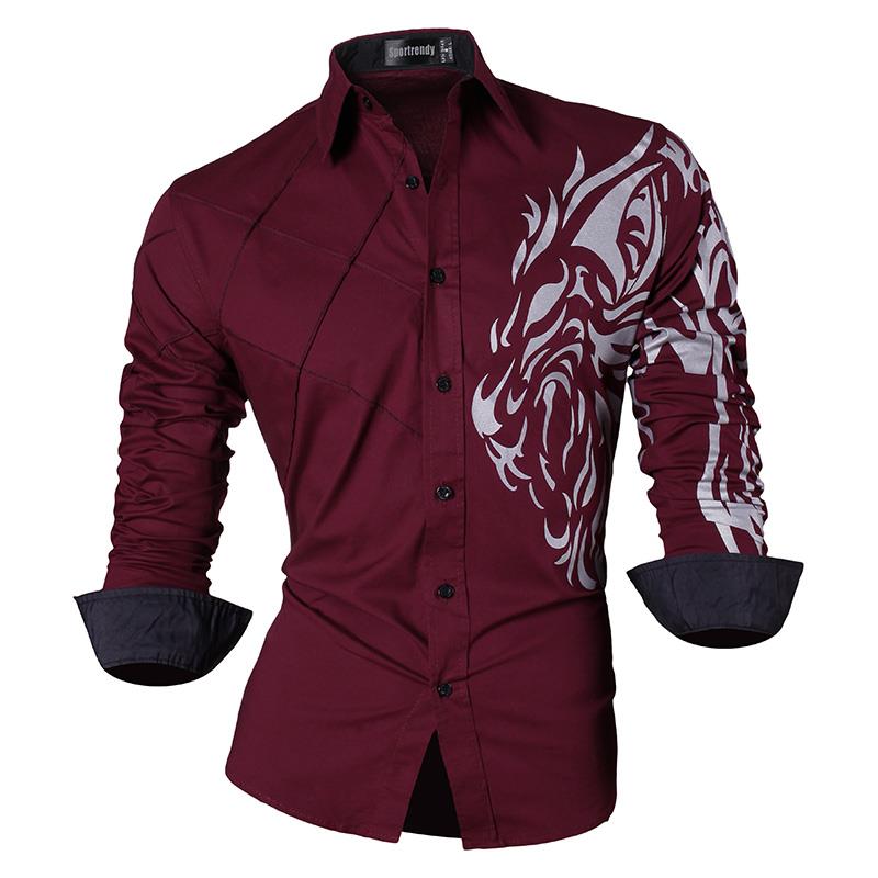 Sportrendy Men's Shirt Dress Casual Long Sleeve Slim Fit Fashion Dragon Stylish JZS041