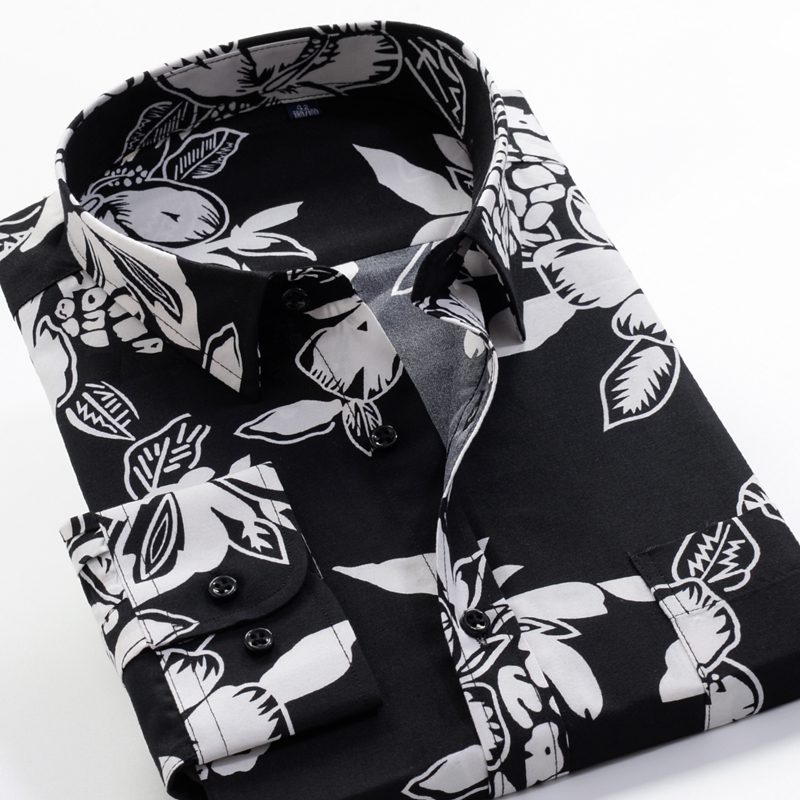 6XL 7XL 8XL 9XL 10XL Large Size Flower Print Men's Fashion Casual Long Sleeve Shirt 2021 Spring New Youth Brand Shirt 24 colors